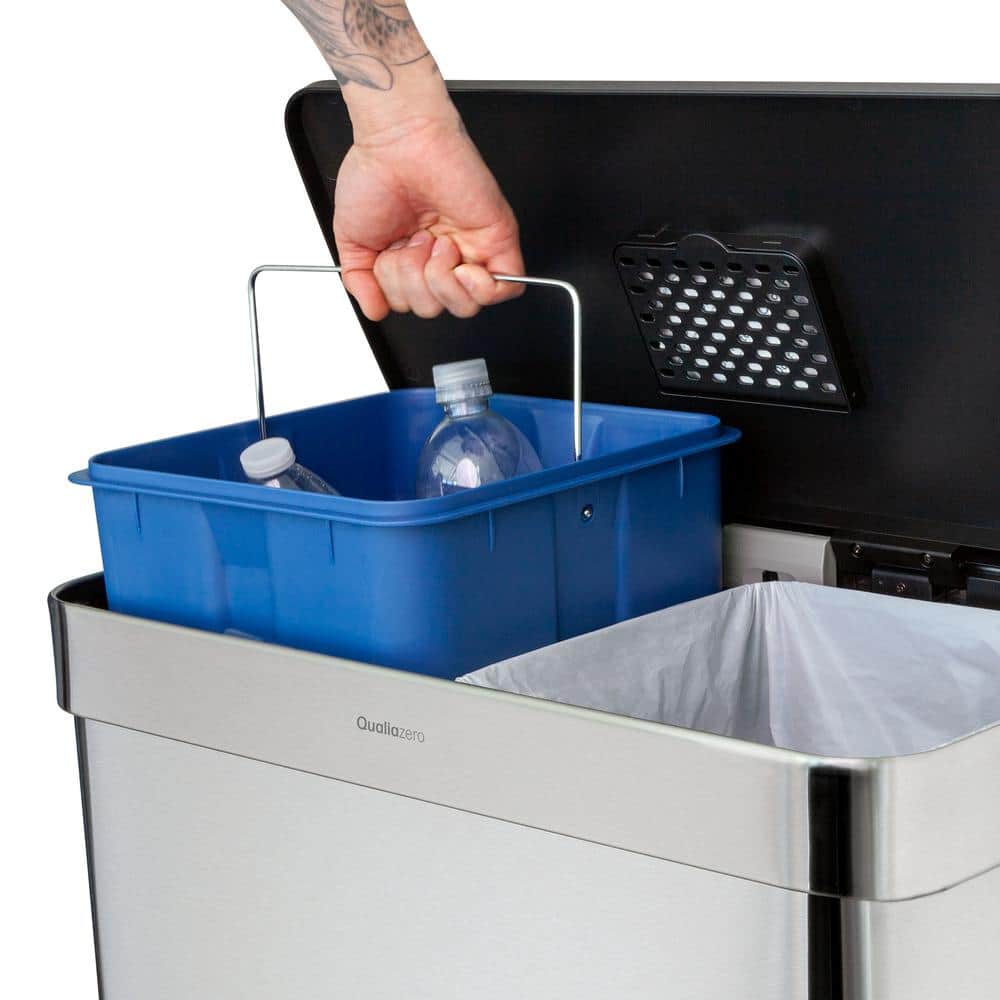 16 Gallon Stainless Steel Dual Compartment Kitchen Trash Can