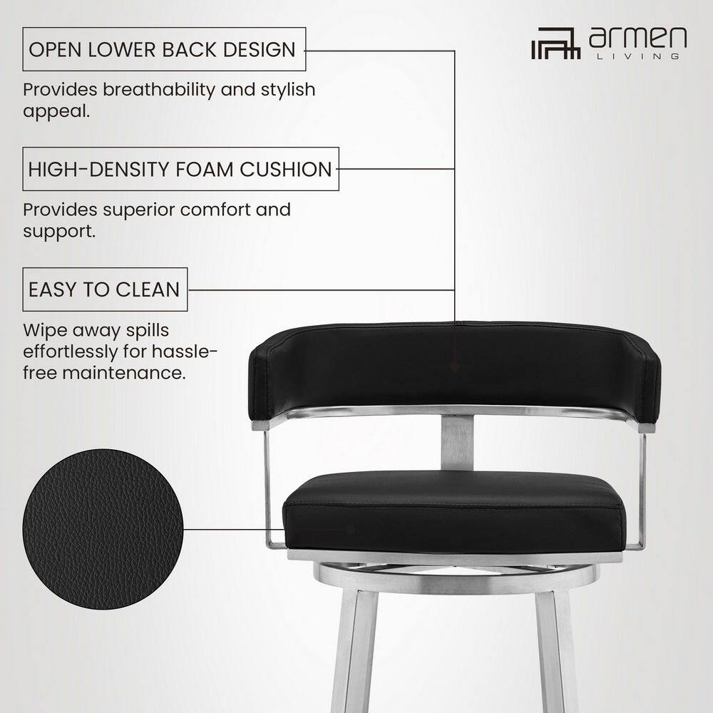 Lorin 30" Black Faux Leather Swivel Bar Stool