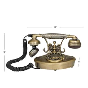 Functioning Vintage Style Gold Metal Telephone with Line Cord