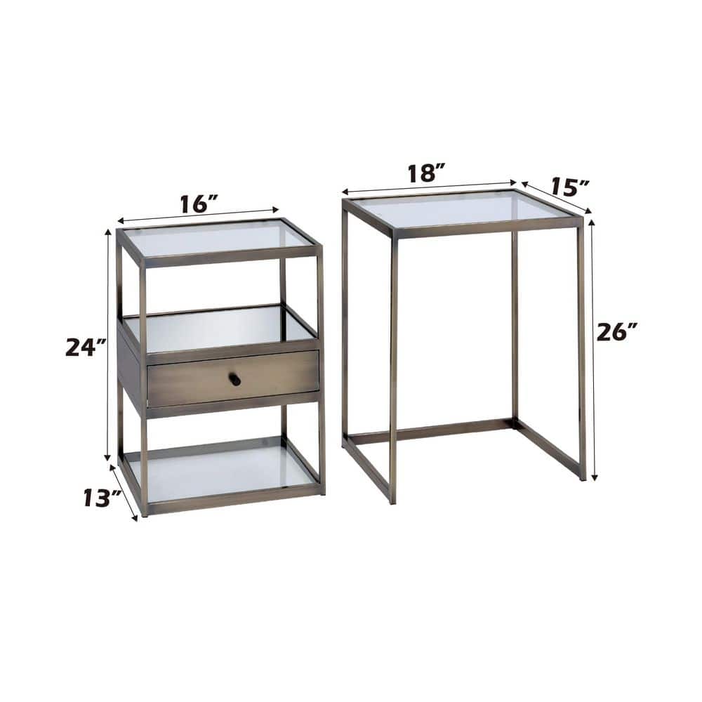 Antique Brass and Clear Glass Nesting Tables with Storage