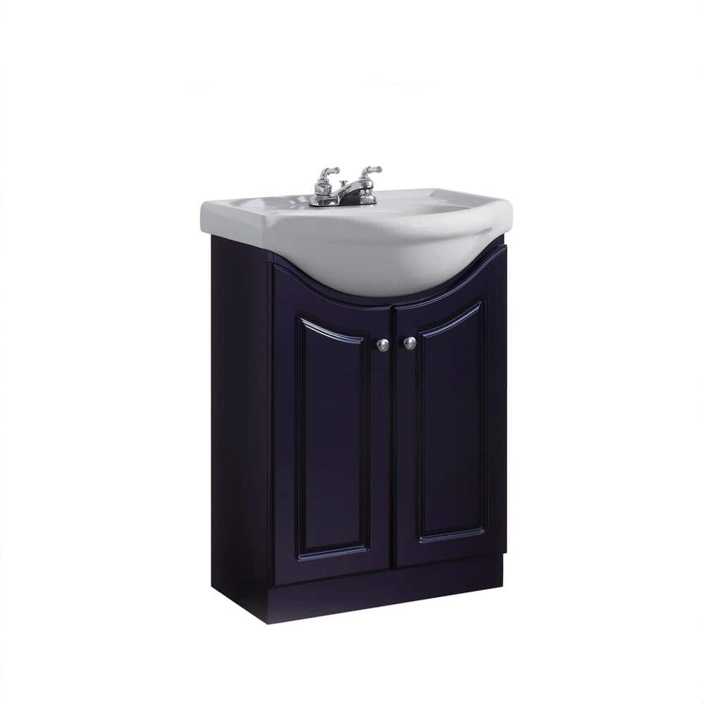 24" Satin Black MDF Freestanding Vanity with White Ceramic Top