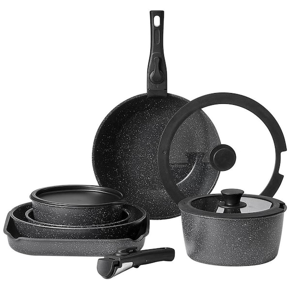 17-Piece Granite Nonstick Cookware Set in Black