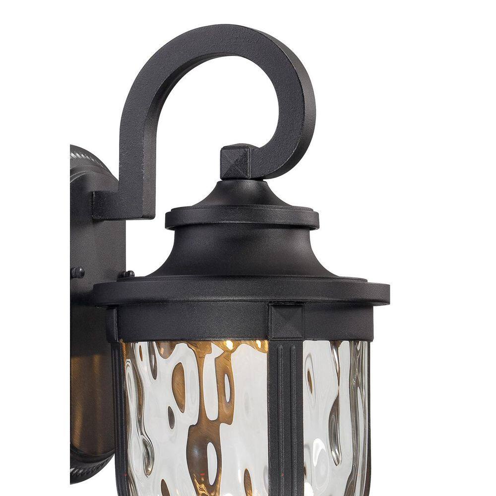 Black Aluminum LED Outdoor Wall Lantern with Clear Hammered Glass