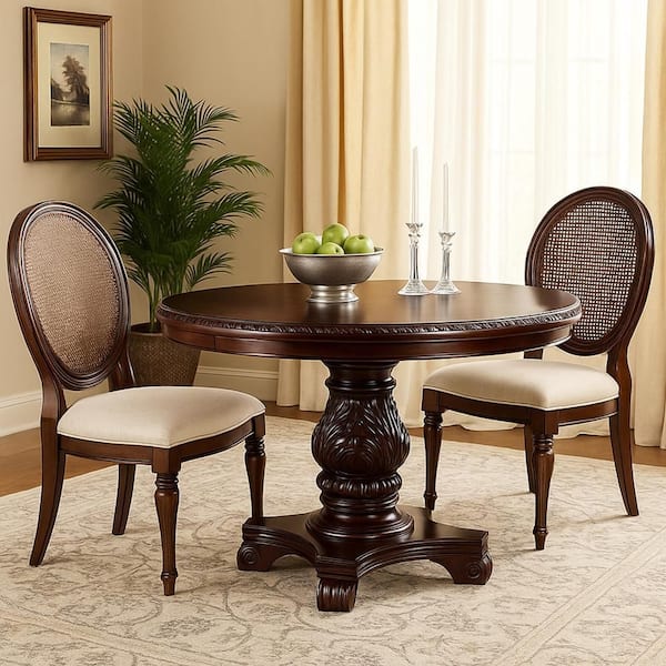 Traditional Dark Cherry Brown Round Dining Table