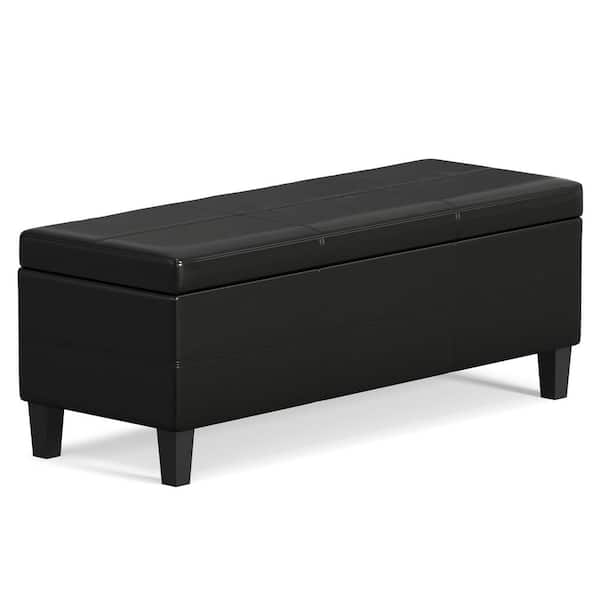 Afton 48 in. Wide Contemporary Rectangle Storage Ottoman Bench in Midnight Black Vegan Faux Leather, Assembled