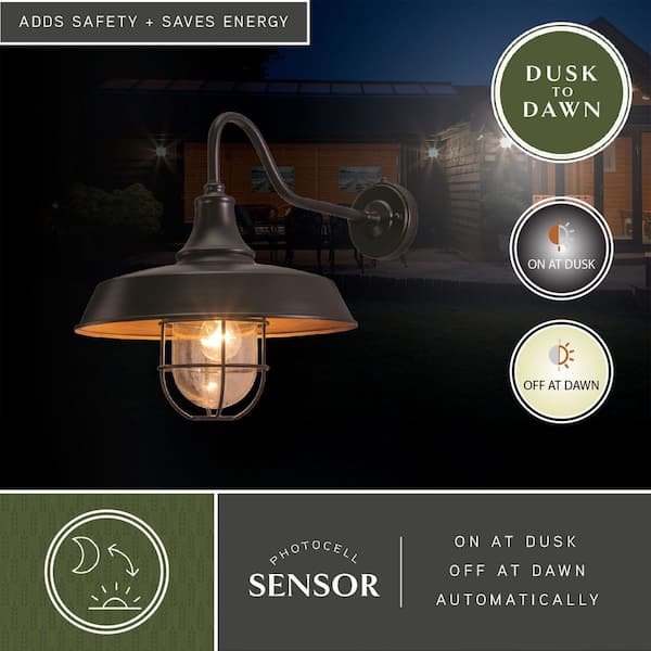 Dorado 1 Light Dusk to Dawn Dark Bronze and Light Gold Farmhouse Outdoor Wall Barn Sconce Lantern Clear Glass