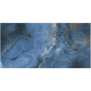 Jume Onyx Blue 4 in. x 0.41 in. Polished Porcelain Floor and Wall Tile Sample