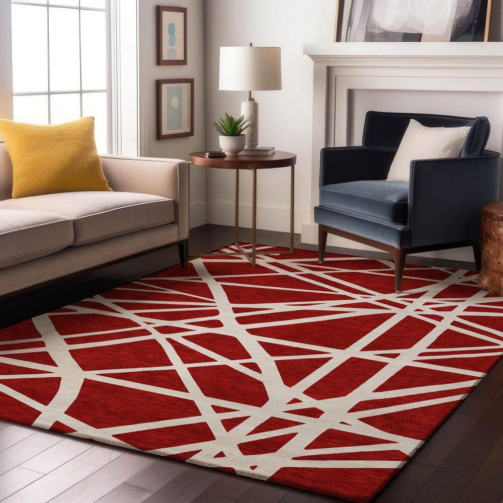 Mayfield Premium Machine Washable Abstract AMF1040 Red 3 ft. x 4 ft. Area Rug price history on PriceWatchPro