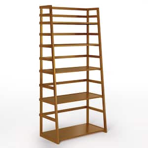 Acadian Solid Wood 63 in. x 30 in. Light Golden Brown with 5-Shelves Transitional Ladder-Shelf Bookcase