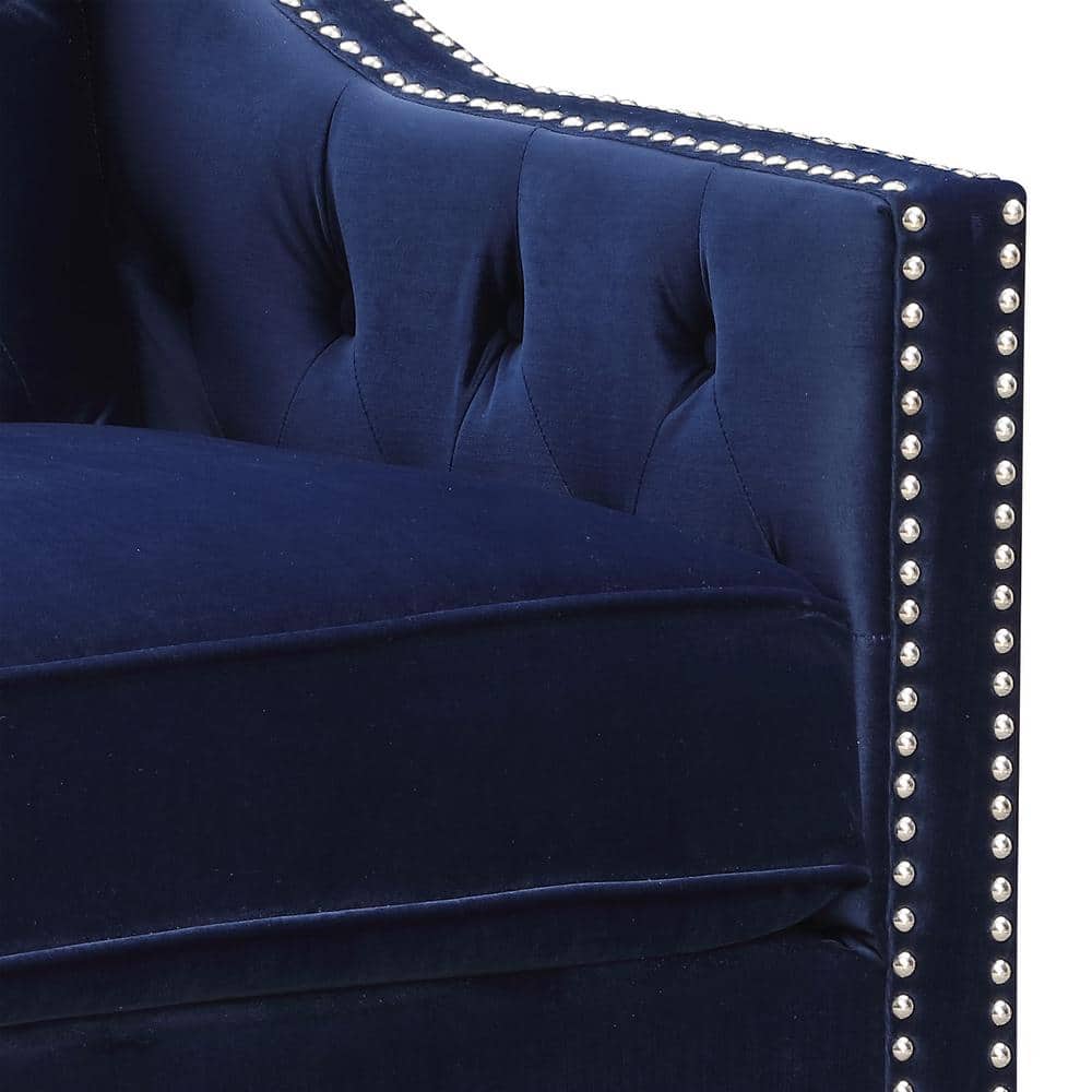 Teagan 35" Blue Polyester Accent Chair with Nailhead Trim