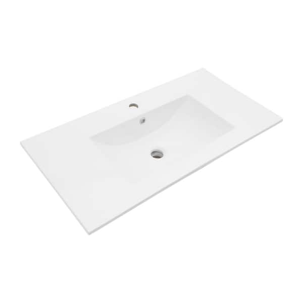 Logmey 36 in. W x 18 in. D Ceramic Porcelain Rectangular Single Sink Bathroom Vanity Top in White