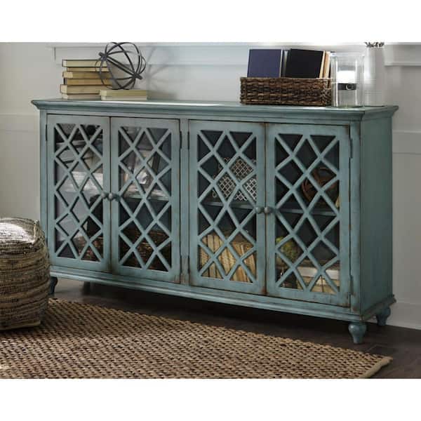 Mirimyn Antique Teal 37.88 in. Accent Cabinet with 2-Shelves