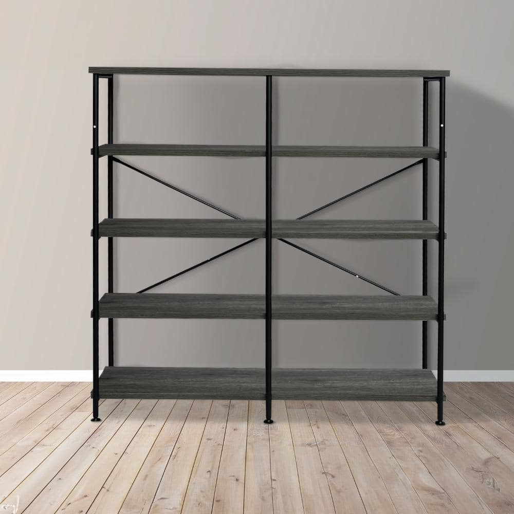 Modern Industrial 60" Gray and Black 4-Tier Bookshelf