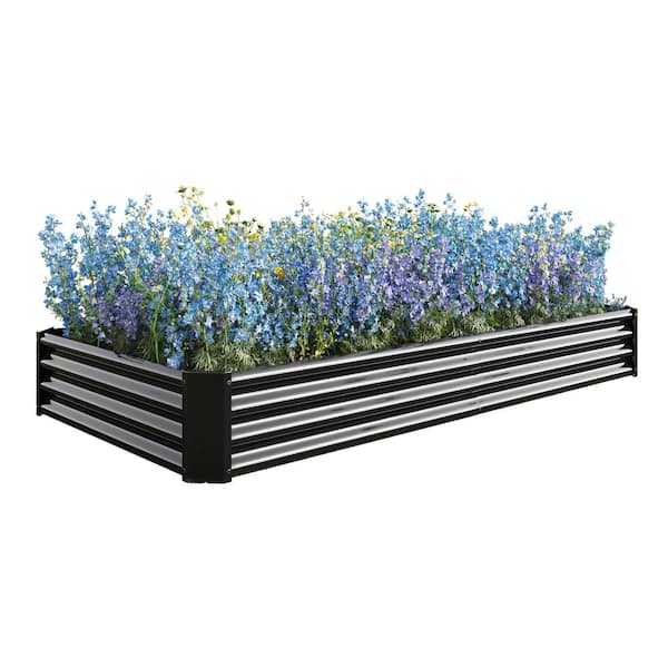 Afoxsos 91.34 in. x 44.69 in. x 11.81 in. Black Metal Raised Garden Bed Kit, Raised Bed for Flower Planters, Vegetables Herb