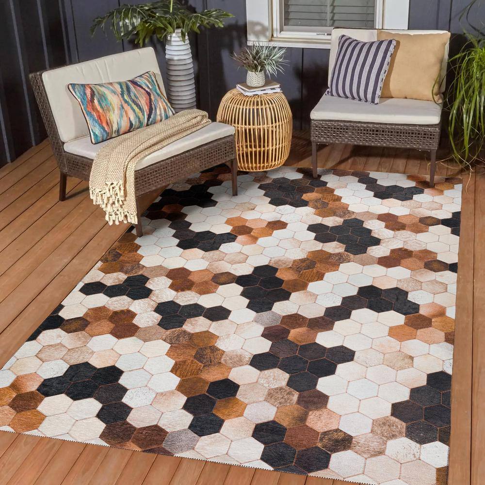 Laredo Faux Hide Patchwork Red and Brown Chenille Rug