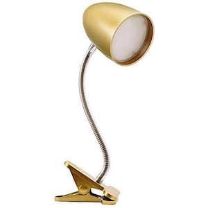 11 in. Gold Gooseneck Fully Flexible Clip-On/Clamp Desk Lamp with LED Chips, Cool White Light, ETL Listed