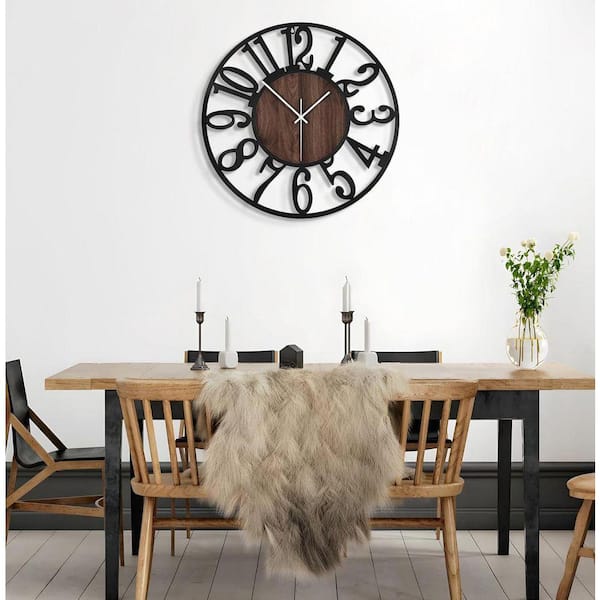 Modern Vintage Dark Brown Metal Non Ticking Silent Wall Clock