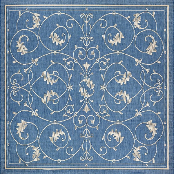 Couristan Recife Veranda Champagne-Blue 7 ft. x 6 in. x 7 ft. 6 in. Square Indoor/Outdoor Area Rug