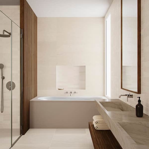 Ardino Cream 23.62 in. x 47.24 in. Limestone Look Matte Porcelain Floor and Wall Tile (15.49 sq. ft. / Case)