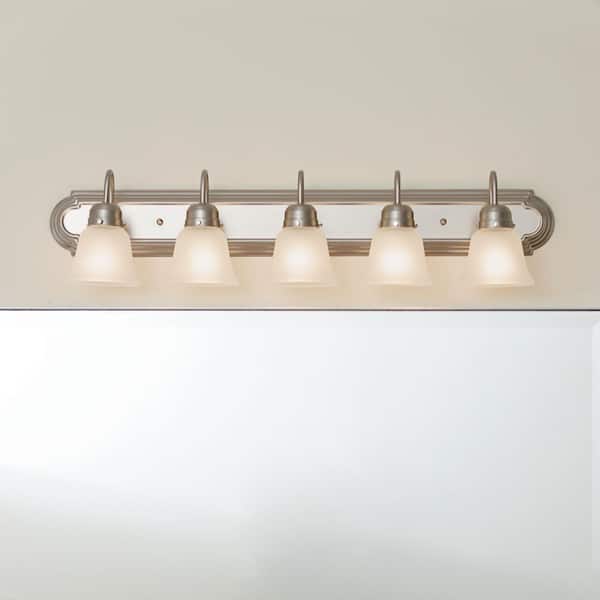 Independence 36 in. 5-Light Brushed Nickel Traditional Bathroom Vanity Light with Frosted Glass Shade