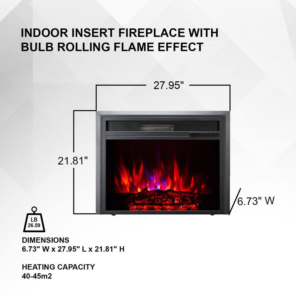 Black Electric Fireplace Insert with Remote Control and LED Flame Effect, 28 Inch