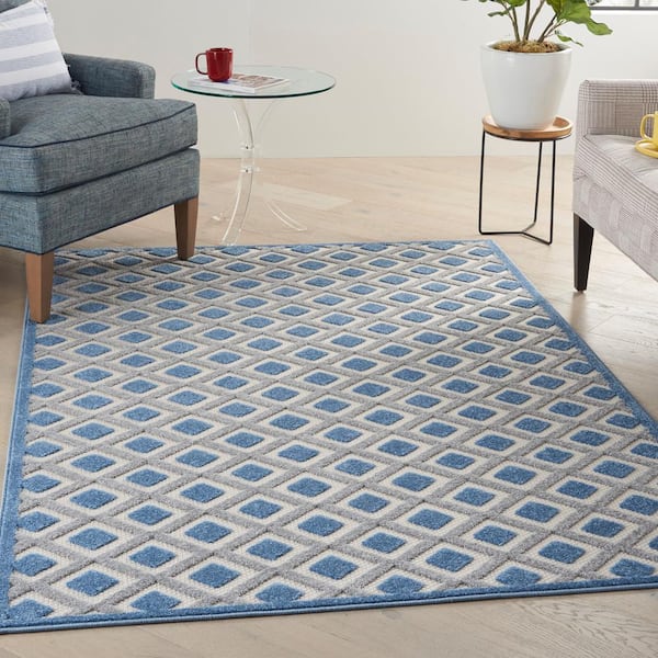 Aloha Blue/Gray 6 ft. x 9 ft. Geometric Contemporary Indoor/Outdoor Patio Area Rug