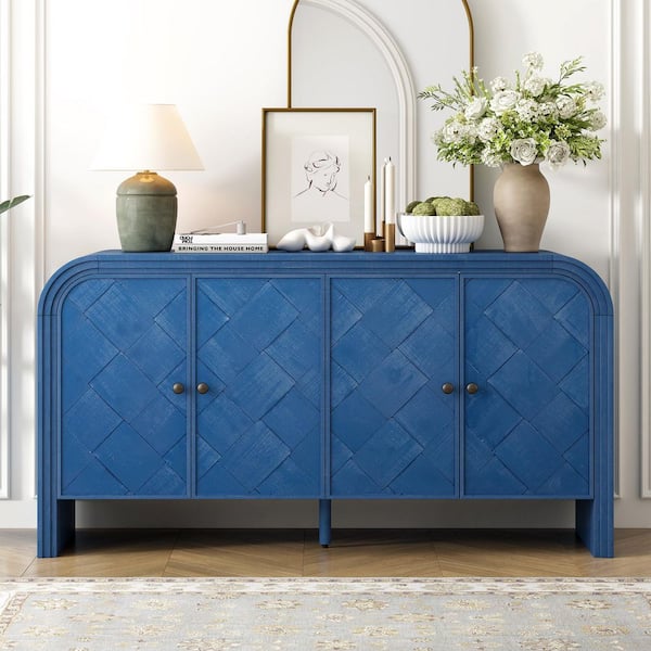 Farmhouse Collection Navy Blue Wood 59.8 in. Sideboard with Adjustable Shelves
