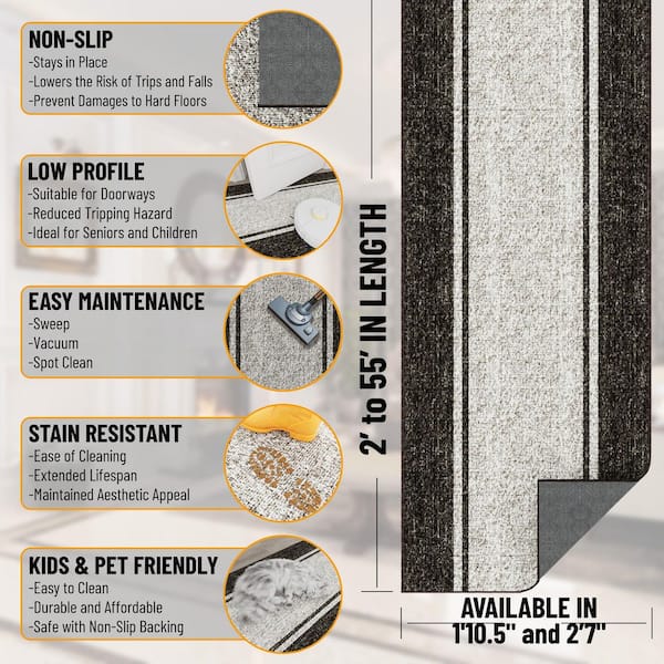 Runner Rug 2 ft. 7 in. x 9 ft. - Soft Non-Slip Runner for Hallway, Kitchen, Bathroom and Entryway, Brown