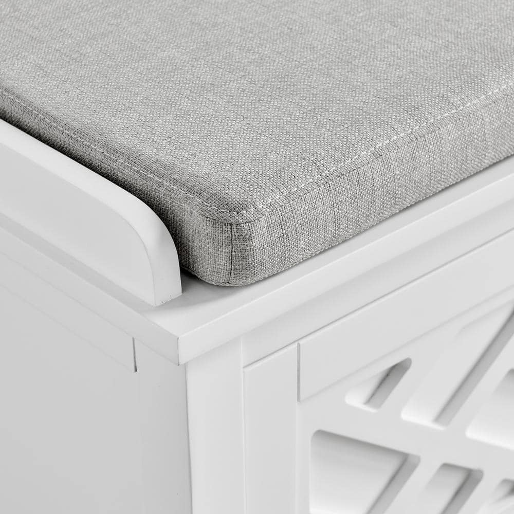 Coventry Traditional White Pine Storage Bench with Gray Cushion