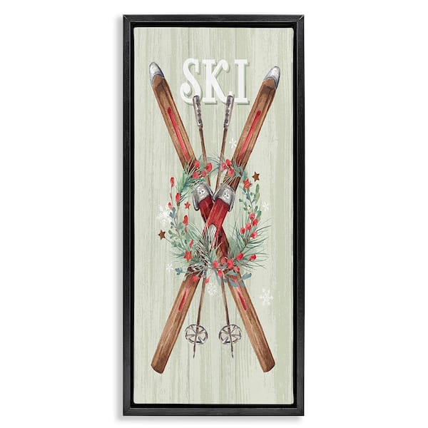 Stupell Industries Rustic Winter Skis by Courtney Morgenstern 1-Piece Floater Frame Graphic Print Nature Poster Art Print 31 in. x 15 in.