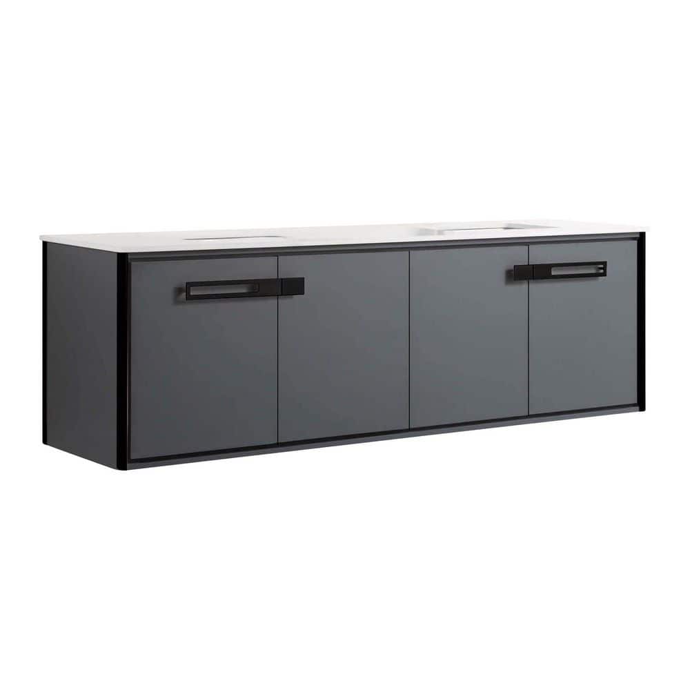 Oakville 72 in. W x 20 in. D x 23.25 in. H Wall Mounted Bathroom Vanity in Gray with White Quartz Top a price history on PriceWatchPro