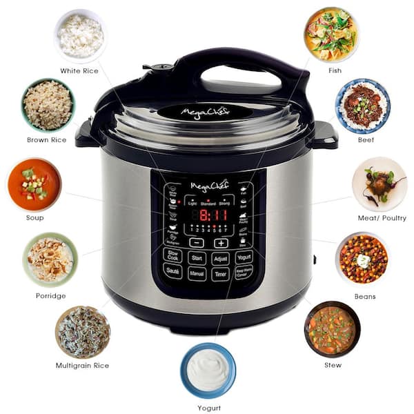MegaChef 8 Qt. Stainless Steel Electric Pressure Cooker with Stainless  Steel Pot 98599676M - The Home Depot