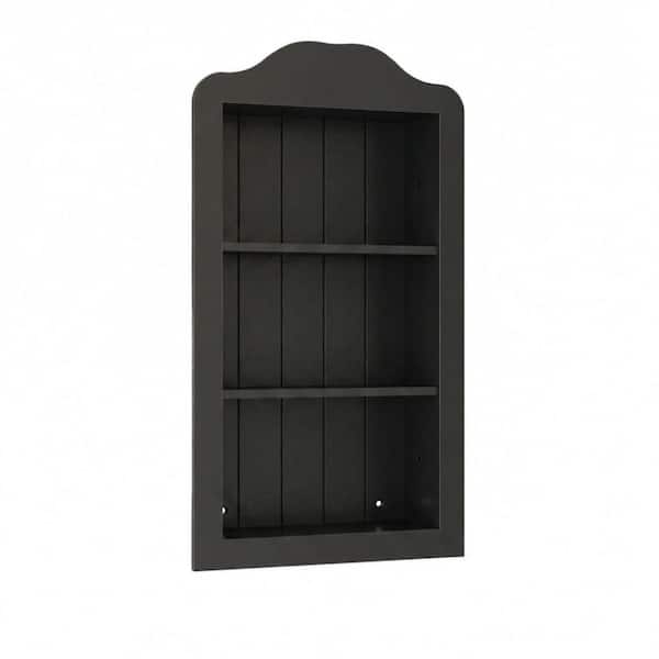 14 in. x 24 in. Solid Wood Recessed Medicine Cabinet Victorian Arched 3-Tier Wall Niche Black 14'' 24''