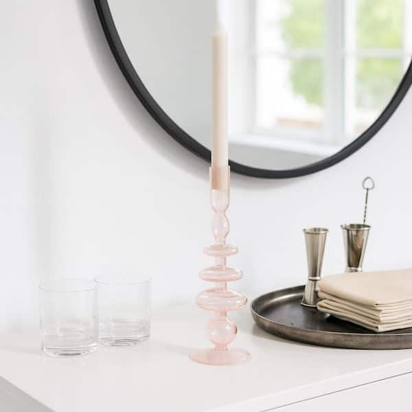 Pink 11 in. Vintage Glass Novelty Taper Candle Holder