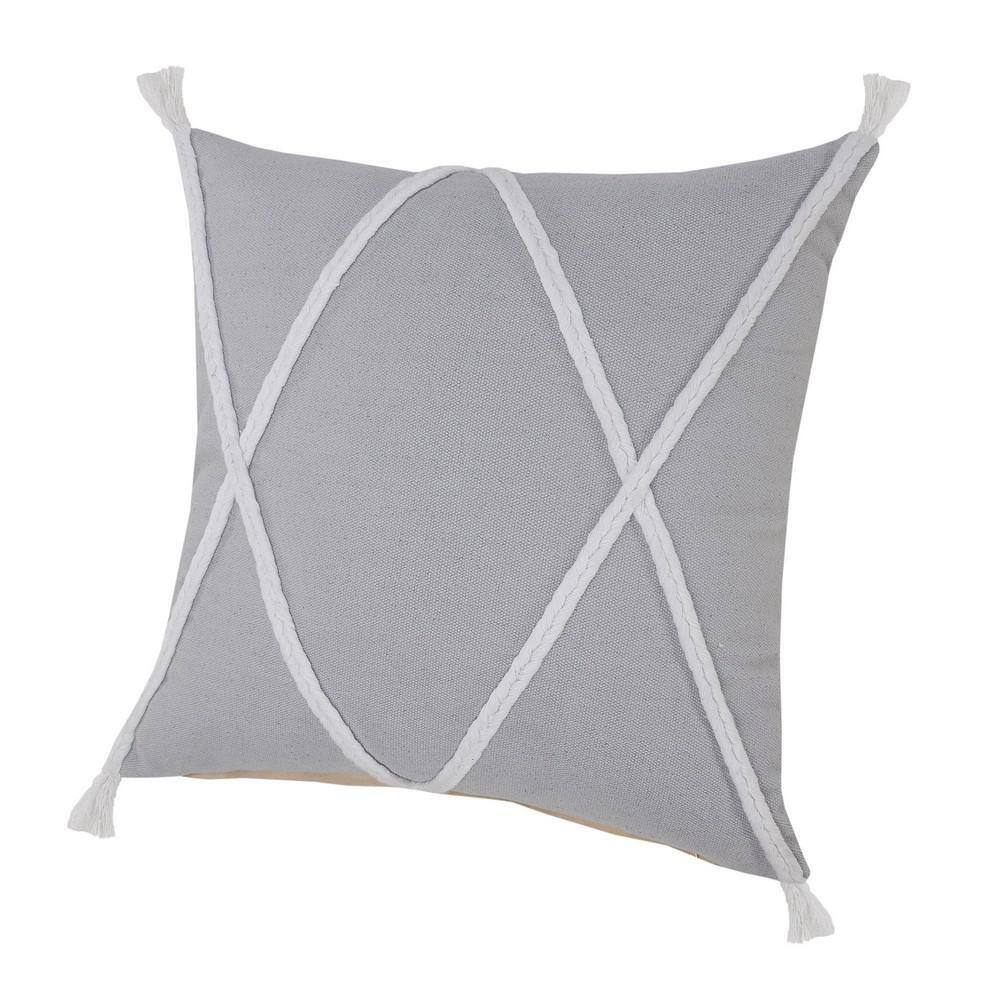 Gray and White Braided Geometric Square Throw Pillow