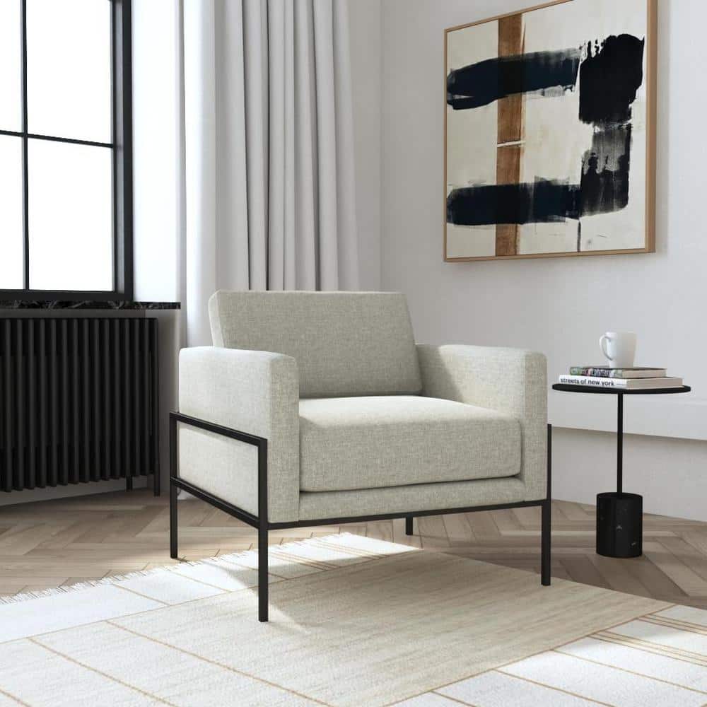 Gray Faux Leather and Metal Modern Accent Chair