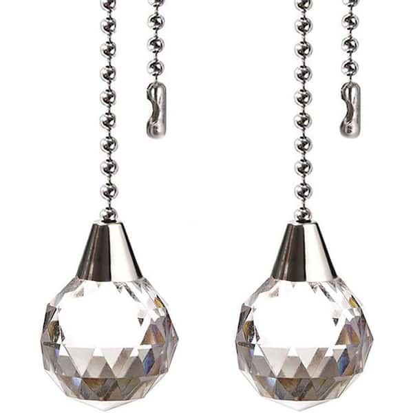 12 Inch Nickel Ceiling Fan Pull Chains with Connector Clear Prism Ball Decorative Extension 2 Pack