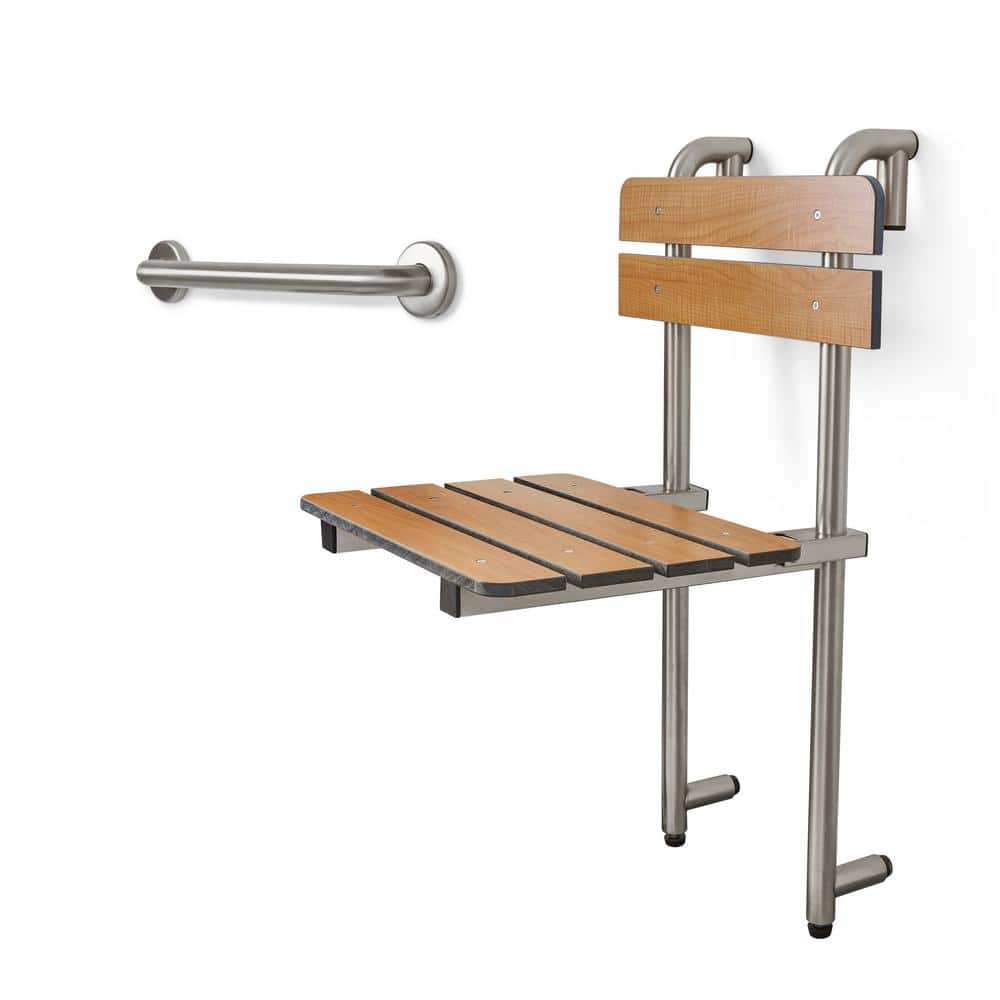 Adjustable Teak and Stainless Steel Foldable Shower Seat