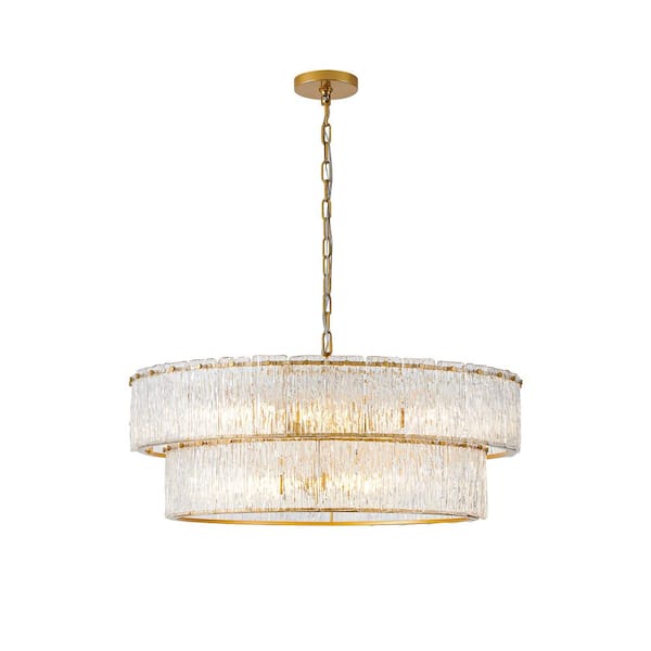 8 Light Painted Gold Chandelier Pendant Light with Glass Plates