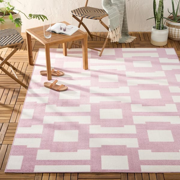 Isla Coastal Geo Purple/Ivory 8 ft. x 10 ft. Indoor Outdoor Area Rug