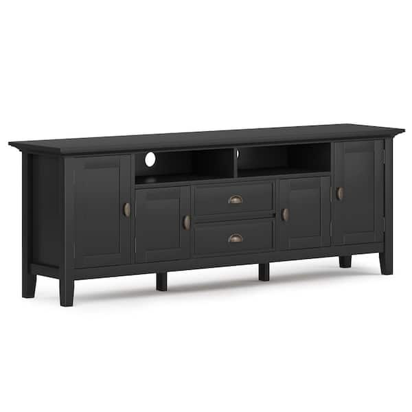 Simpli Home Redmond Solid Wood 72 in. Wide Transitional TV Media Stand in Black for TVs up to 80 in.