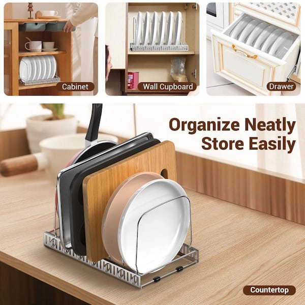Wudkey Silver Cutting Board Organizer Rack, Expandable Baking Tray