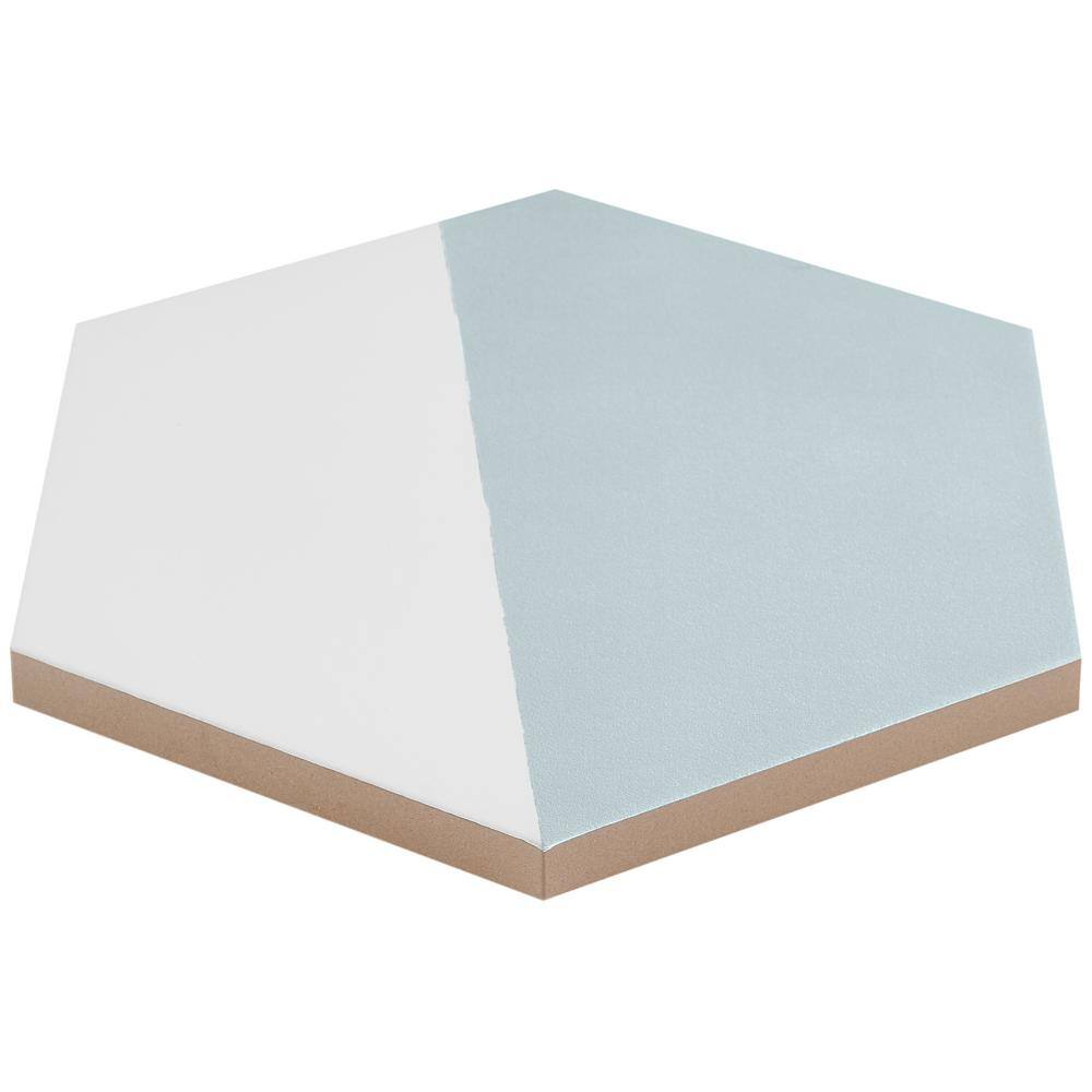 GeoHex Turquoise and White 8" Matte Porcelain Hexagon Tile