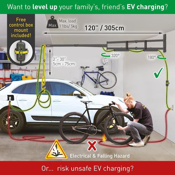 Barkan 160 cm lange EV oplaadkabel wandhouder arm, 5 jaar garantie