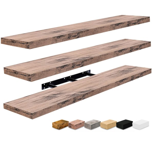 3 Pack Extra Long Floating Shelves for Wall, 47 in. W x 9.25 in. D Mahogany Wood Decorative Wall Shelf, Wall Decor