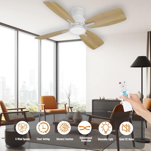 S4 42 in.Indoor White Ceiling Fan with Dimmable LED Light and Bedroom Mood Light, Reversible Quiet DC Motor and 4 Blades Ceiling Fans With Lights