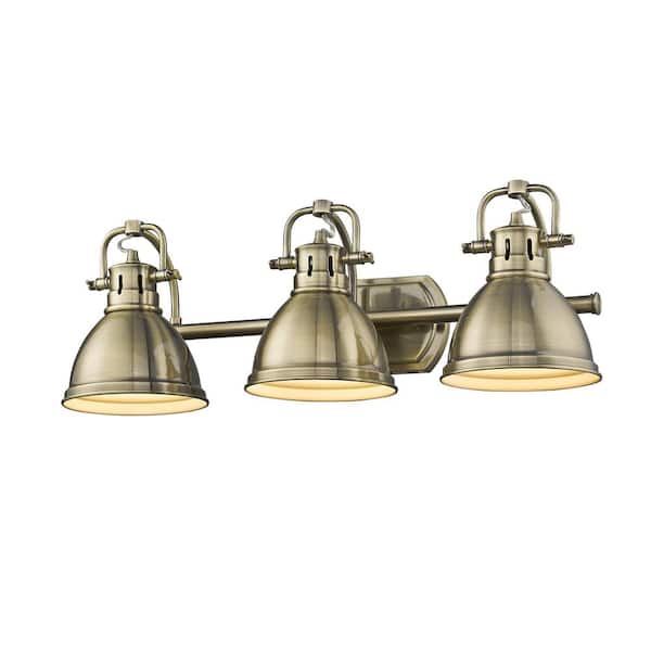 Golden Lighting Duncan AB 3-Light Aged Brass Bath Light with Aged Brass Shades