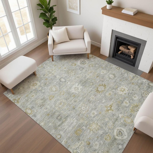 Mayfield Premium Machine Washable Abstract AMF1770 Gray 5 ft. x 7 ft. 6 in. Area Rug