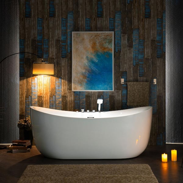WOODBRIDGE 72 in. Acrylic Flatbottom Whirlpool and Air with Inline Heater Bathtub, Tub Filler, Drain and Overflow Included in White