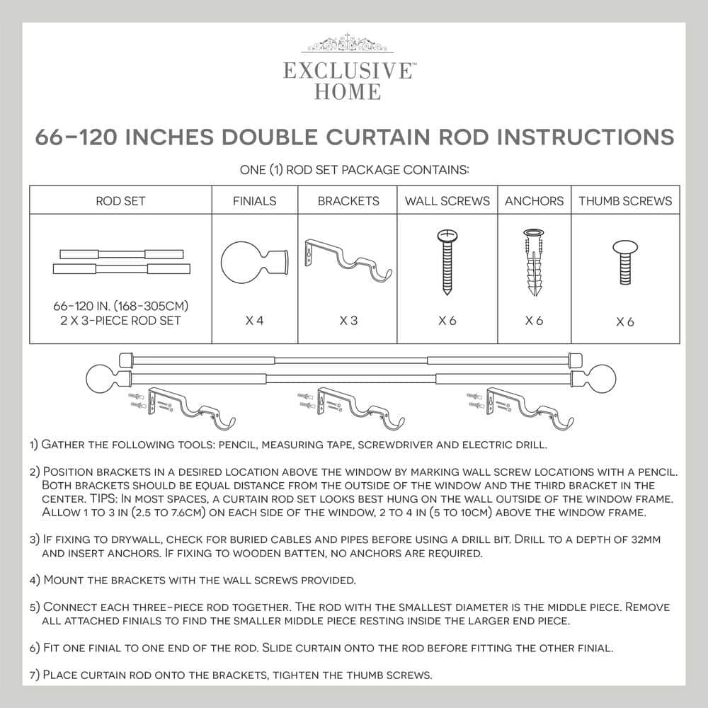 Matte Silver Double Curtain Rod with Wavy Sphere Finials